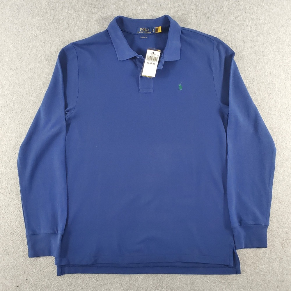 Polo Ralph Lauren Boys Blue Long Sleeve Mesh Polo Shirt Youth XL 18-20 Classic